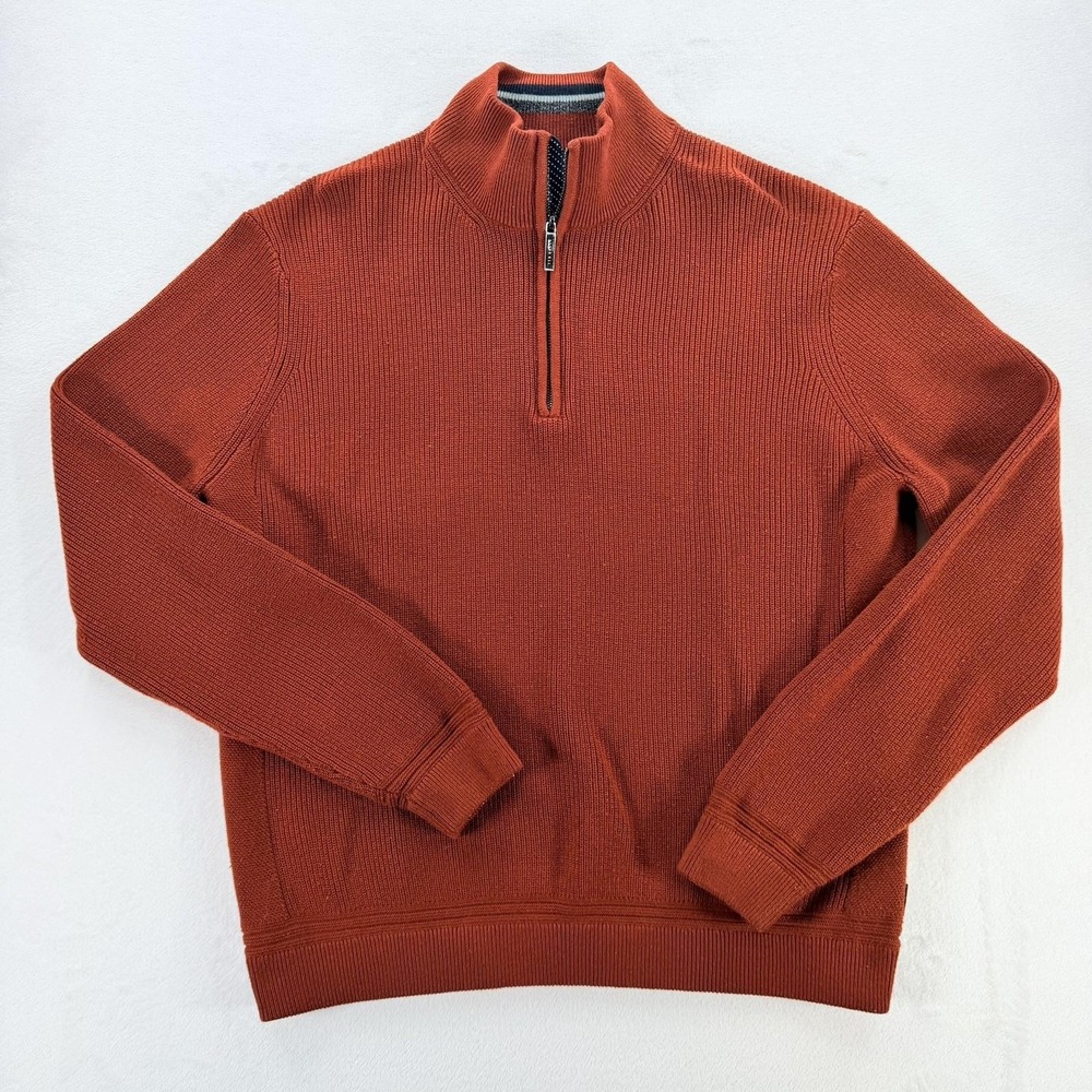 Ted Baker Sweater Mens 7 Orange 1/4 Zip Mock Neck Cotton Pullover Knit Casual